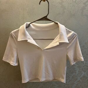 White Collared Crop Top